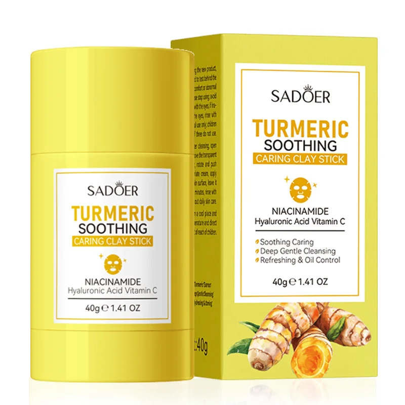 SADOER Turmeric Face Masks Stick Clay Mask Shrink Pores Deep Blackhead Remover Facial Cleansing Moisturizing