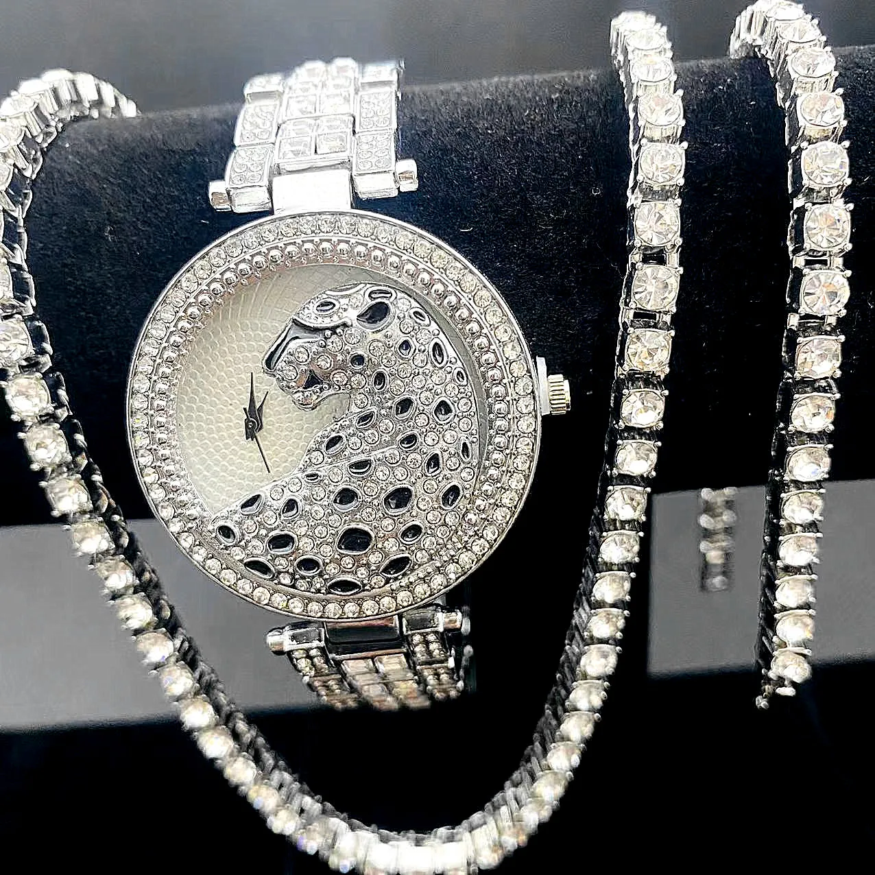Tennis Chain Top Brand Necklace + Watch + Bracelet Hip Hop Miami Curb Iced Out Paved Rhinestone Women Jewelry Set Fashion Choker