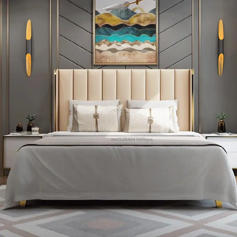 European Style Solid Wood King And Queen Size Bed For Bedroom Furniture Comfortable Upholstered High Quality Double Bed Set