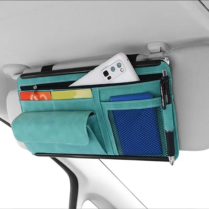 

1 шт. автомобильная сумка для хранения солнцезащитного козырька, автомобильная сумка для карт на молнии, многофункциональный чехол для солнцезащитного козырька, органайзер для очков, держатель для телефона