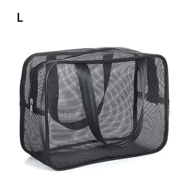 Mesh Wash Beach Bag Men Women Portable Hand-held Travel Storage Cosmetic Pouch Black Fitness Bath Pocket Bath Organizer