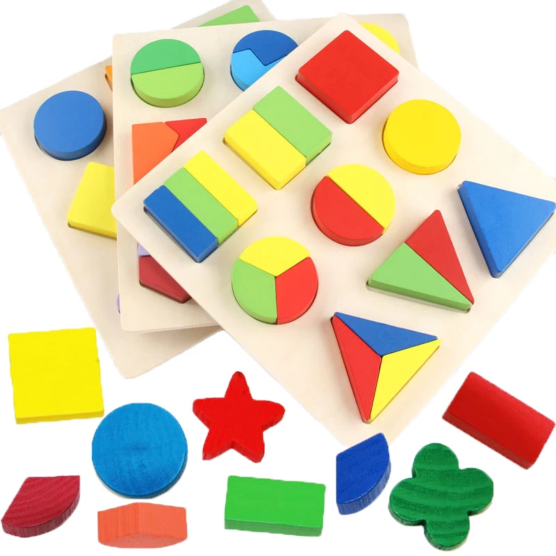 

3D Geometric Shapes Puzzle Games Children Creative Wooden Sorting Math Bricks Playing Kids Early Educational Interactive Toys