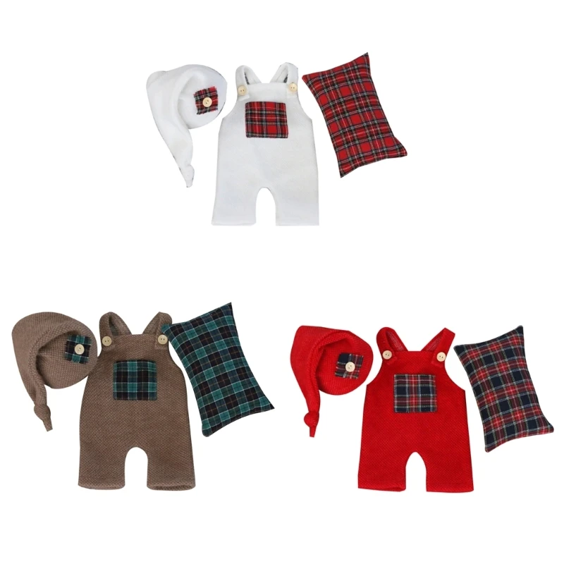 

Baby Photography Props Romper Pants Beanie Cap Pillow Newborn Christmas Costume