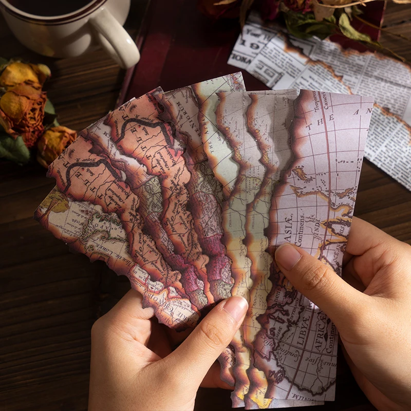 

20pcs Vintage Burning Washi Sticker Creative Map Note Newspaper Hand Account Material Decoration Stationery Sticker Aesthetics