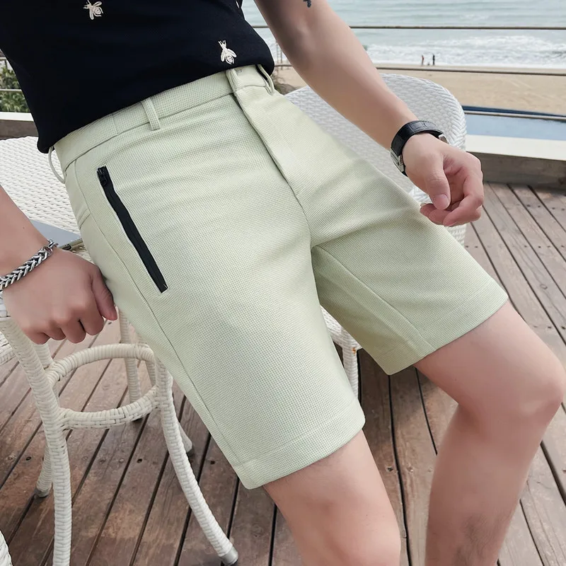 Men's Summer Casual Shorts/Male Slim Fit Fashion Zipper Pockets Versatile Straight Pants Formal Business Casual Suit Short