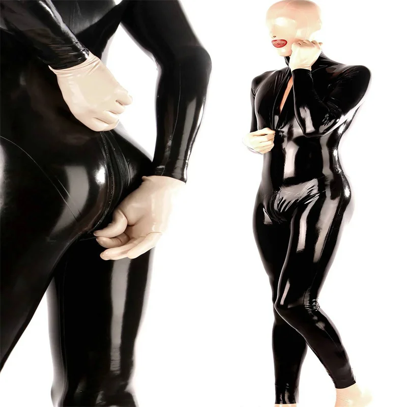 Handmade Latex Catsuit Rubber Bodysuit Male BlackFront To Back Crotch Zipper Custom Made Jumpsuit Cosplay Costumes