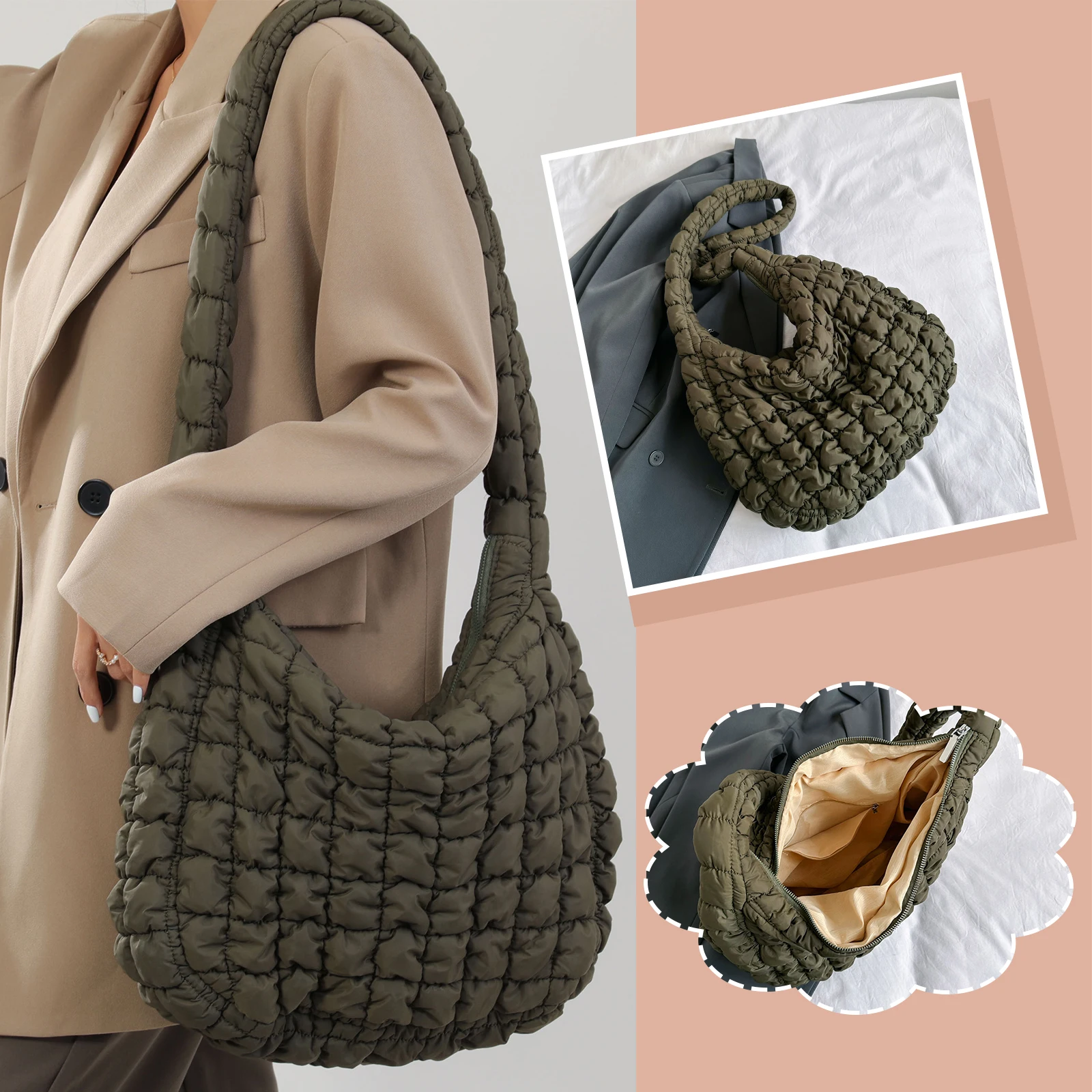Lady Glams Quilted Padded Crossbody Bag - Stylish Designer Handbag for Women