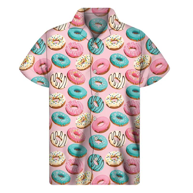 Chocolate Donuts Cookies 3D Print Shirt For Men Summer Hawaiian Shirts Tops Street Lapel Aloha Blouse Button Short Sleeves 3