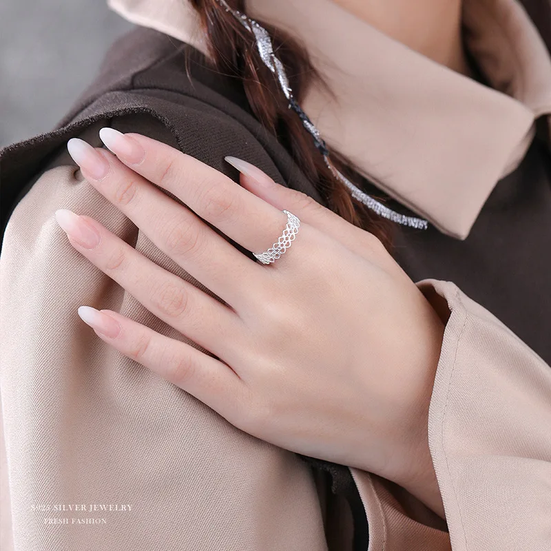 S 반지, 한국 레이스 할로우 패턴 반지, 여성용 웨딩 파티 쥬얼리