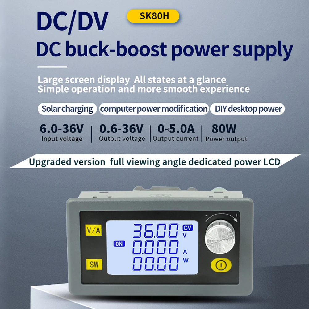 XY-SK80H CNC DC 전압 정전류 컨버터, LCD 디스플레이 DC6-36V 벅 부스트 조절 전원 공급 장치 모듈 조정 가능
