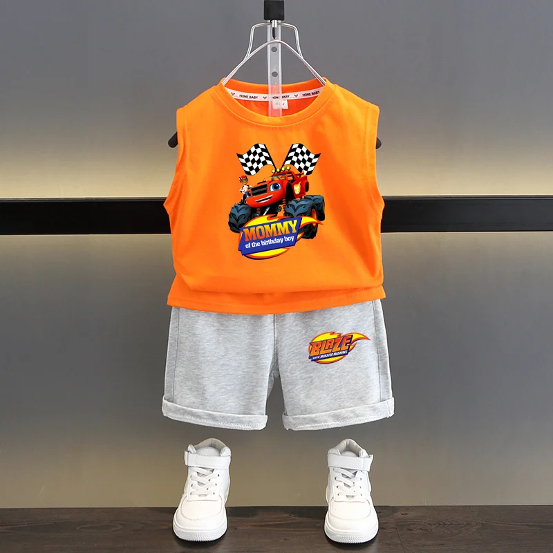 

Blaze And The Monster Machines Cartoon Kids Fun T Shirt Shorts Baby Boys Cool Summer T Shirt Set Kids Tops Girls Clothes saoz