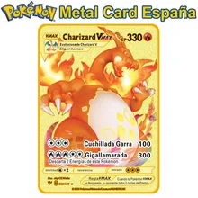 

Spanish Pokemon Metal Cards SP Pokémon Letters Charizard V VMAX Pikachu Collection Gold Card GX Original Game Kids Toy Gift