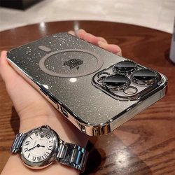 Luxury Plating Glitter Magnetic Wireless Charging Case - Hard PC Thin Cover - iPhone 15 Plus (New Gray)