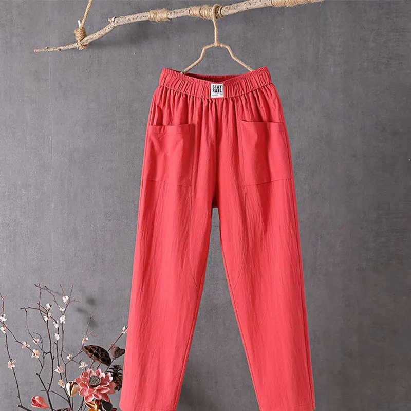 Elegant Fashion Harajuku Slim Fit Female Clothes Loose Casual All Match Trousers Solid Pockets Thin Style Straight Leg Pants