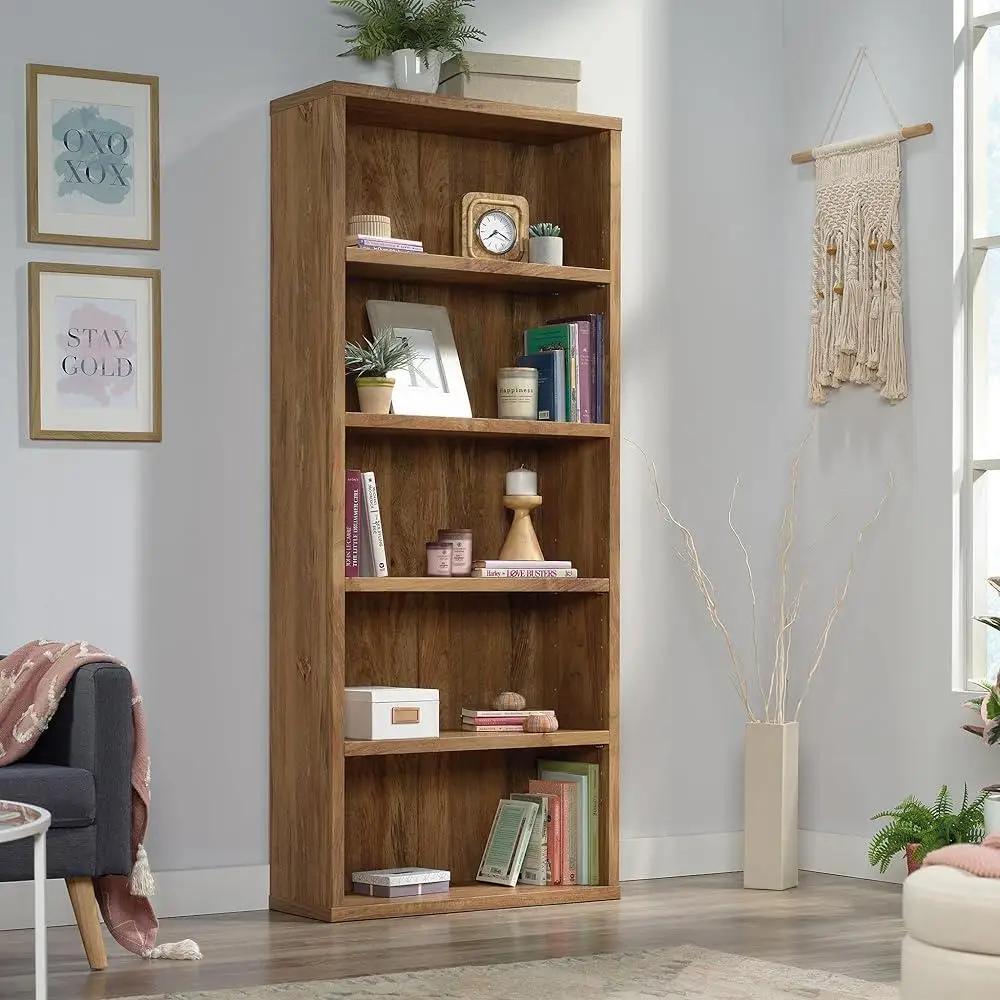 5-Shelf Adjustable Wood Bookcase Storage Shelf Sindoori Mango Finish Durable Lightweight Engineered Wood Living Room Furniture 3