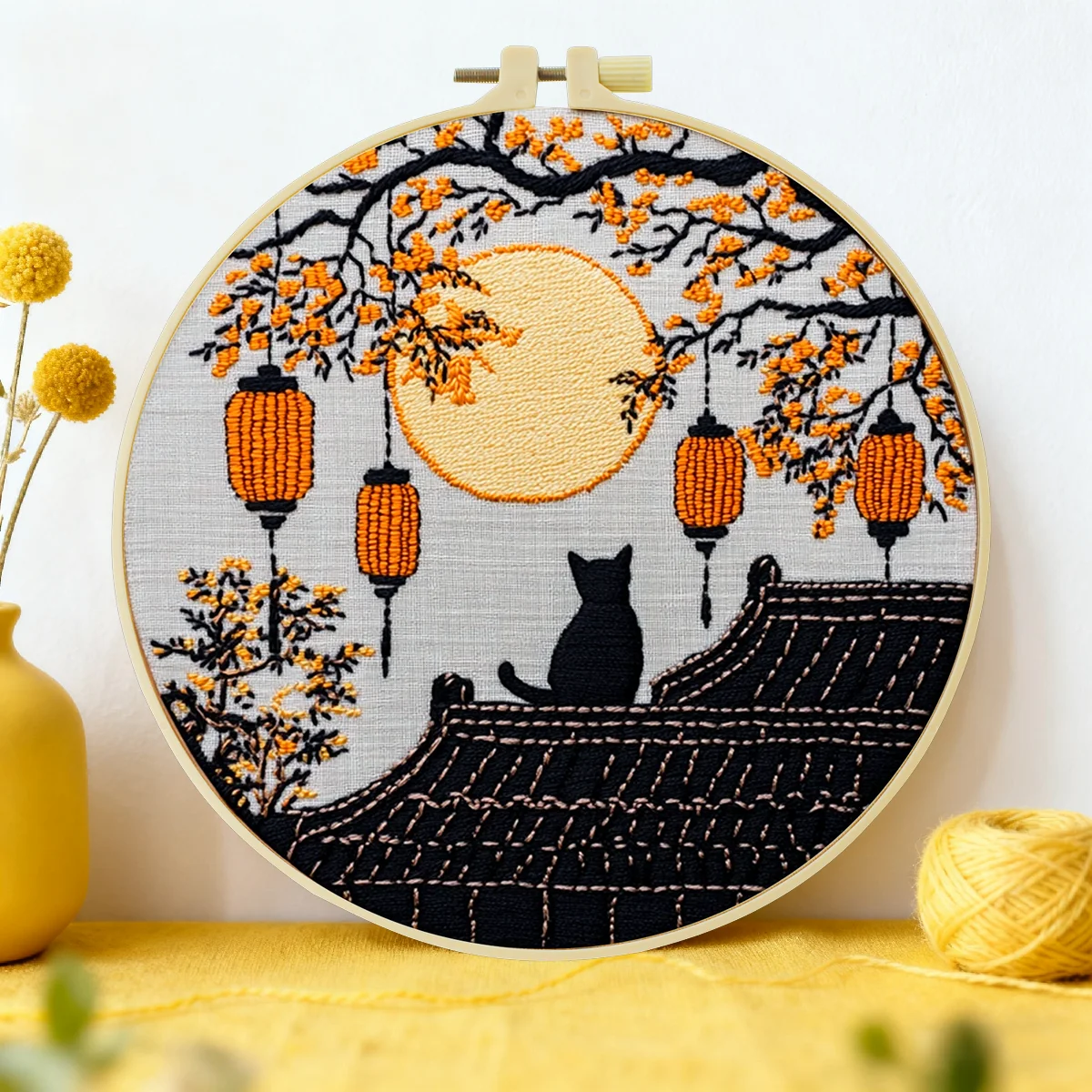 1 Stück 20X20CM/15X15CM 7,87/6,3 Zoll „Die Katze auf der Dachtraufe“ Stickerei-Starter-Kit DIY-Kit DIY-Stickerei-Kit Handarbeiten