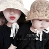 2024 Summer Straw Baby Hat Lace Newborn Baby Bucket Hat Kids Sun Hats Kids Cap Children Panama Cap Outdoor Travel Beach Cap 2