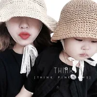 2024 Summer Straw Baby Hat Lace Newborn Baby Bucket Hat Kids Sun Hats Kids Cap Children Panama Cap Outdoor Travel Beach Cap 2