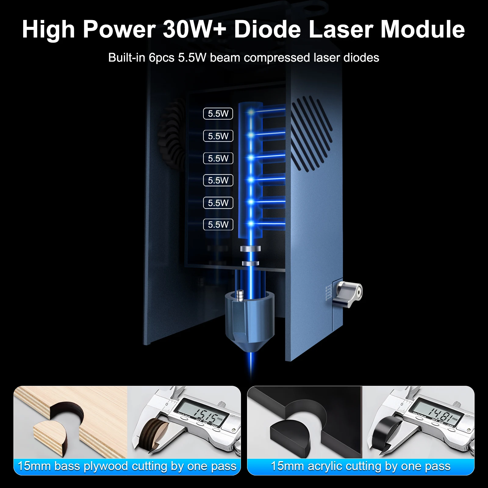LASER TREE 10W 20W 30W 40WOptical Power Laser Module with Air Assist Blue Light Laser Head for DIY CNC Cutting Engraving Machine