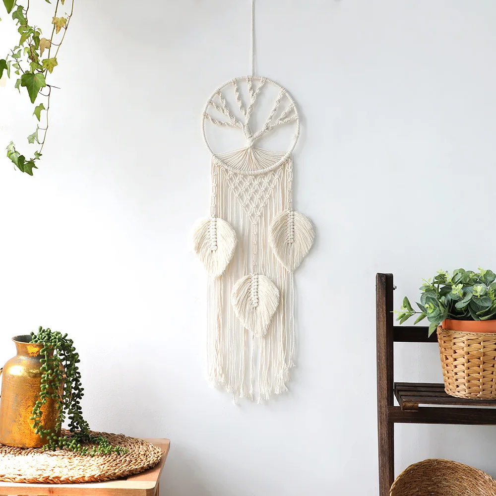 Nordic Macrame Tapestry Life Tree Leaves Dream Catcher Wall Hanging Kids Bedroom Tassel Dreamcatcher Hanging Tapestry Home Room 3