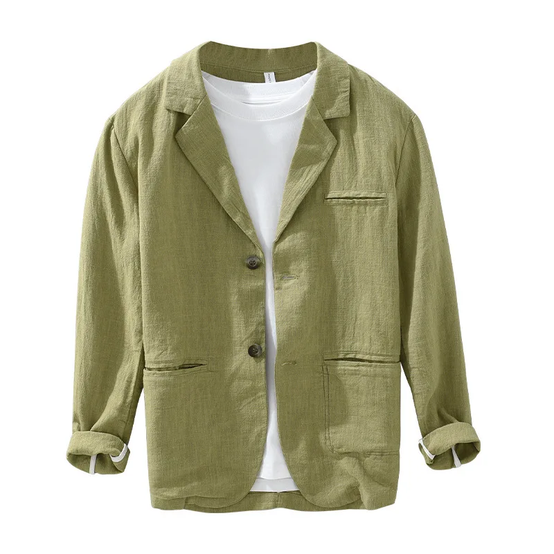 70% Linen 30% Cotton Anti-wrinkle Blazers Vintage Japan Style Spring Autumn Fall Casual Business Thin Coats 24SS Y2k Youth Male 5
