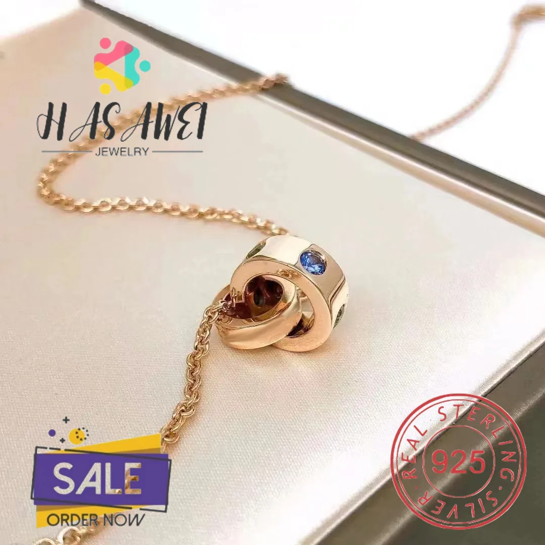 

New 1:1 Customized Hot Selling Brand BLV S925 Silver Double Ring Gemstone Women's Necklace Fashion Trend Birthday Party Gift