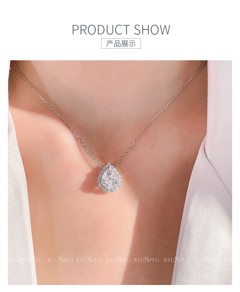Water Drop Pear Shaped White Diamond 100% 925 Sterling Silver Pendant Women's Wedding Necklace Jewelry Wholesale