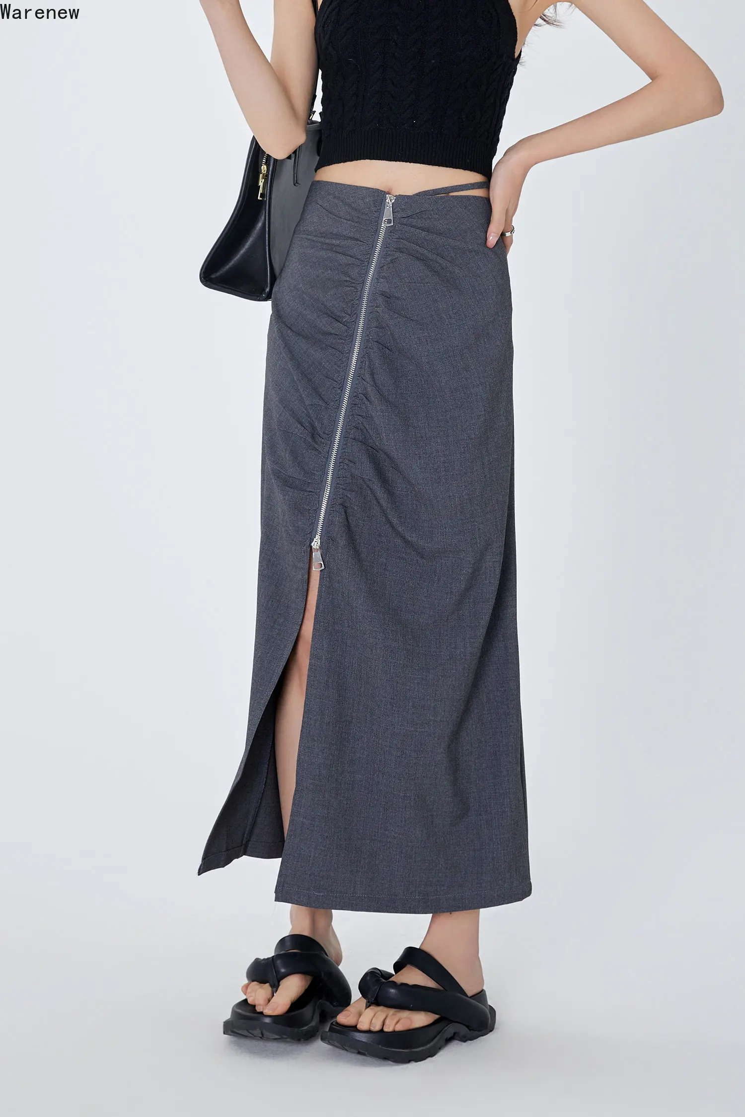 

Женская Однотонная юбка средней длины, повседневная трапециевидная юбка на молнии с высокой талией, универсальная простая юбка в уличном стиле, лето 2023