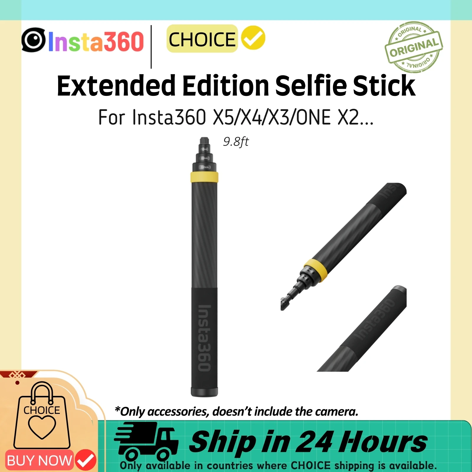 Perche Selfie 3m Fibre Carbone pour Insta360 X4 X3 Accessoires