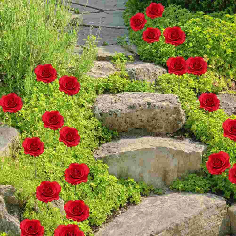 

2Pcs Silk Cloth Rose Decoration Garden Stake Decorative Patio Stake Bonsai Pot Lawn Stake Decor