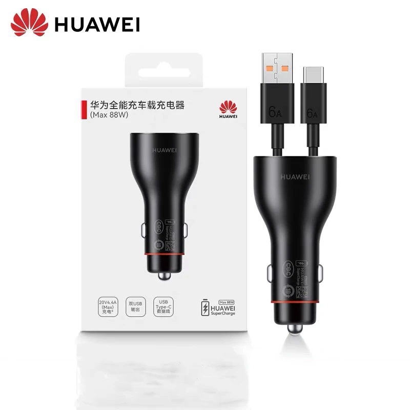 Car Charger Original HUAWEI 88W Super Charge Dual Port Support PD QC 6A Type C Cable For Huawei Mate 60 50 30 Pro P60 P30 Pro