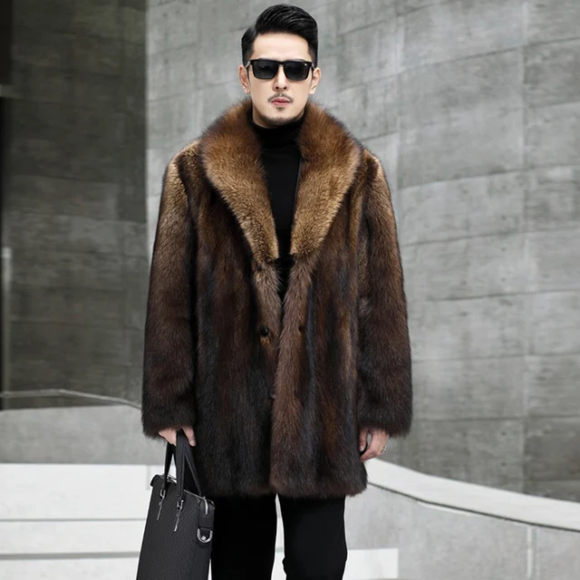 Men\'s mink coat The new winter imitation mink fur coat medium length plus size thickened warm 3