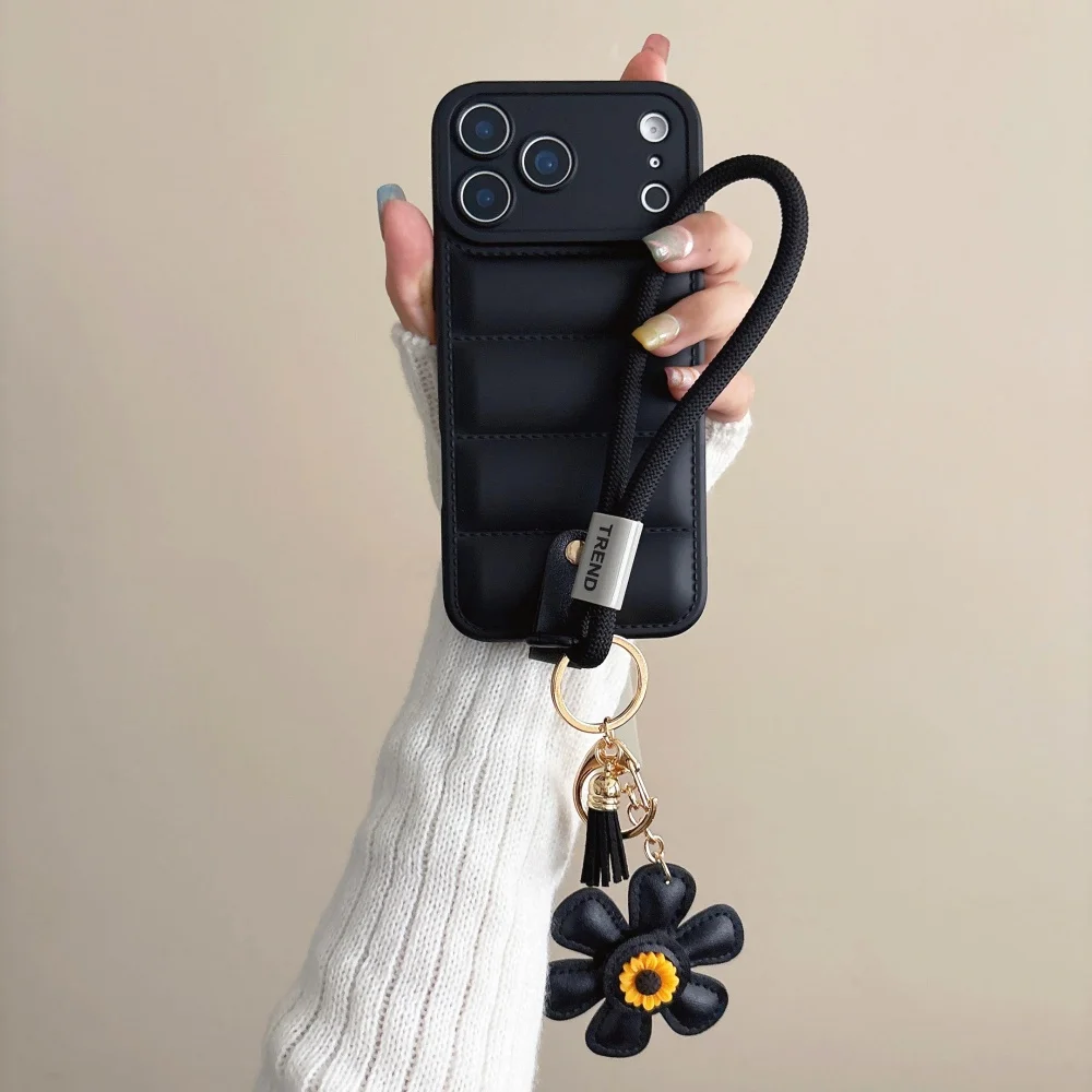 Sunflower Pendant Lanyard Case with Wrist Strap - Shockproof Soft Down Jacket Cover