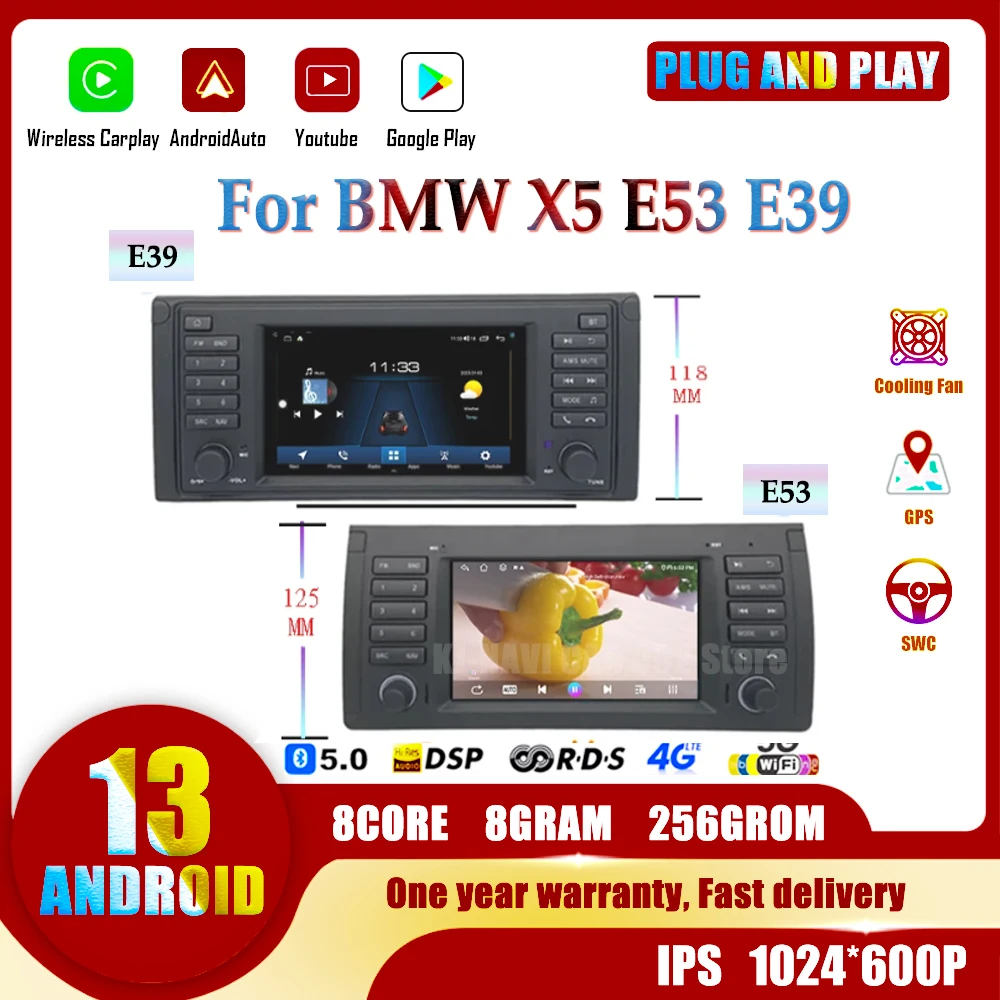

7" Android 13 for BMW X5 E53 E39 Car Radio GPS Navigation Player Multimedia Player Wireless Carplay Screem WIFI Radio Head Unit