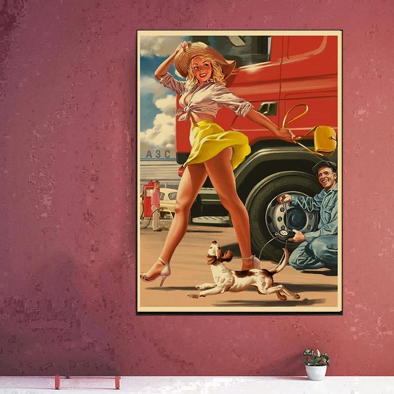 Vintage Soviet Era Pin-Up Girls Propaganda Poster Wall Art Decoration