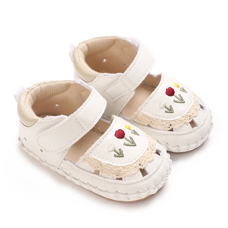 【Exclusive Online Deals】 VALEN SINA Embroidered Flowers Toddler First Walker Baby Crib Baby Summer Sandals Infant Girl Shoes Rubber Soft Sole Non-Slip.