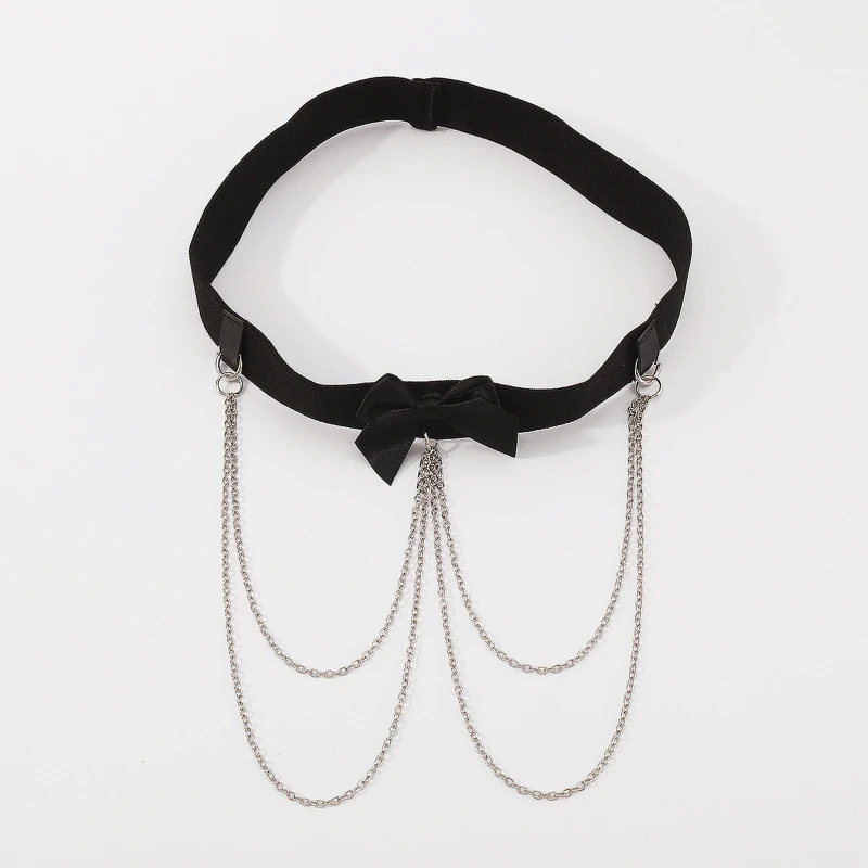 

Bowknot Decor Thin Tassel Thigh Chain Belt Chain Harness Summer Beach Nightclub Leg Accessories for Women