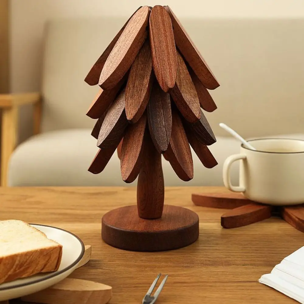 Multifunctional Foldable Wooden Trivets Anti Scald Non-slip Insulation Pads Household Christmas Tree Coaster Kitchen