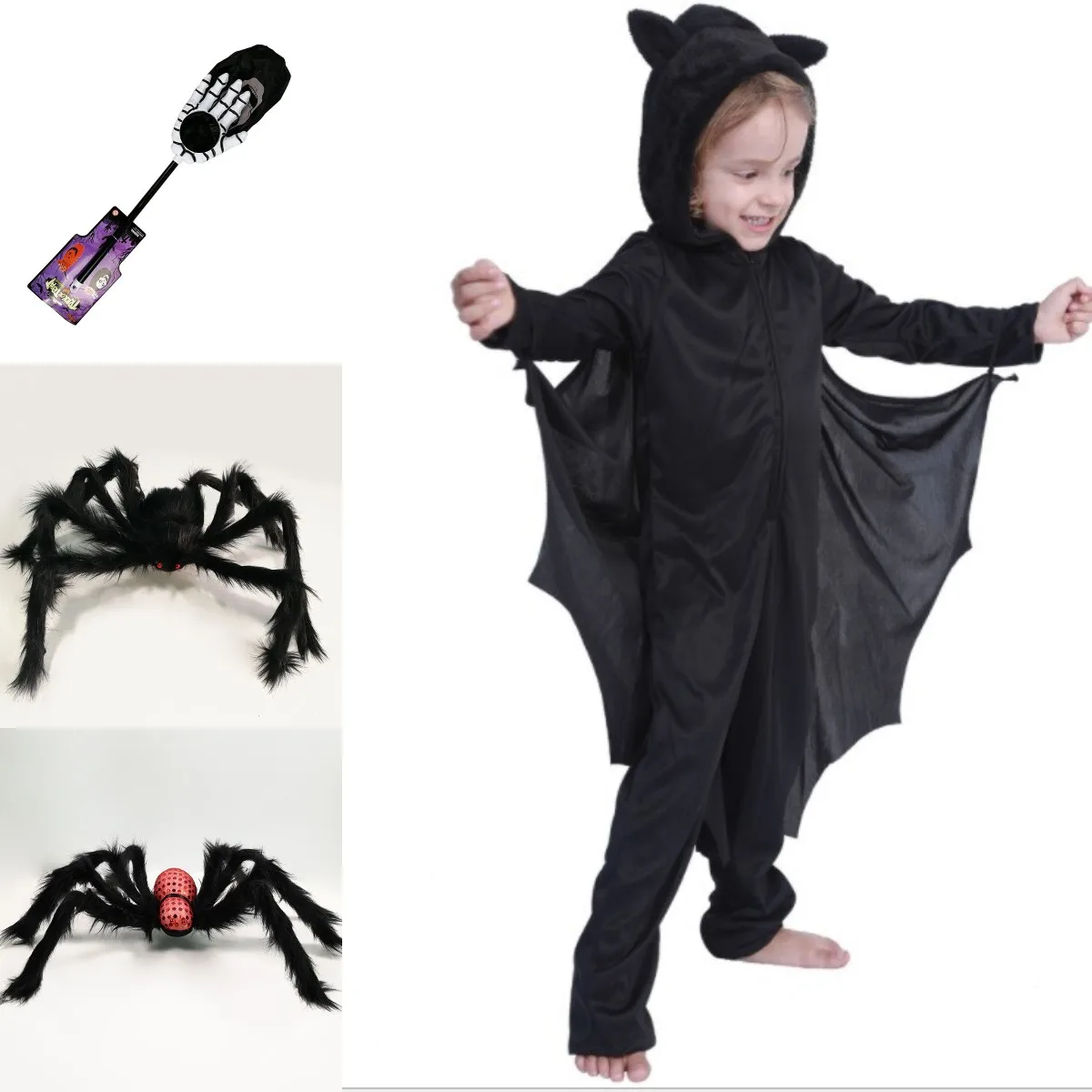 

2-12Years Kids Halloween Bat Vampire Hooded Costume Halloween Anime Black Bat Jumpsuit for Kids Games Cosplay Carnival Clothes