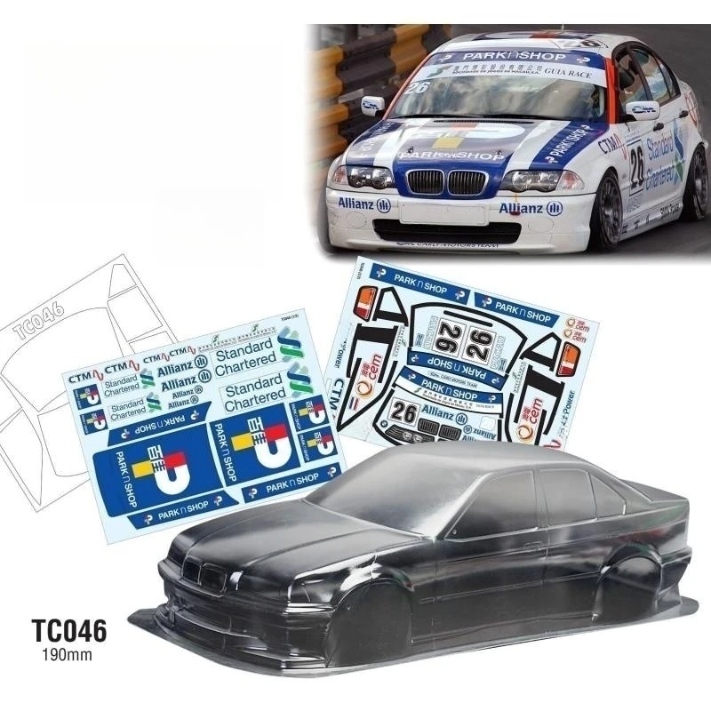 

TeamC Body 1/10 BMWW 320 Прозрачный чехол для кузова автомобиля Lexan 190 мм и наклейка для радиоуправляемого автомобиля Tamiya TT01 TT02 Kyosho Fazer Hsp