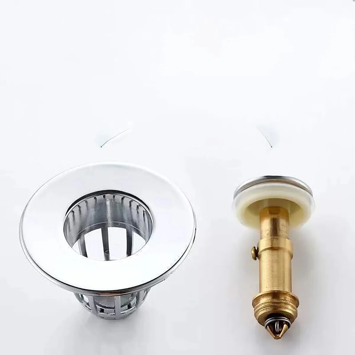 Universal Rebound Drain Plug Filter Basin Pop-up Chrome Sink Filter with Hair Catcher Bathroom Sink Drain Stopper Easy Push Type