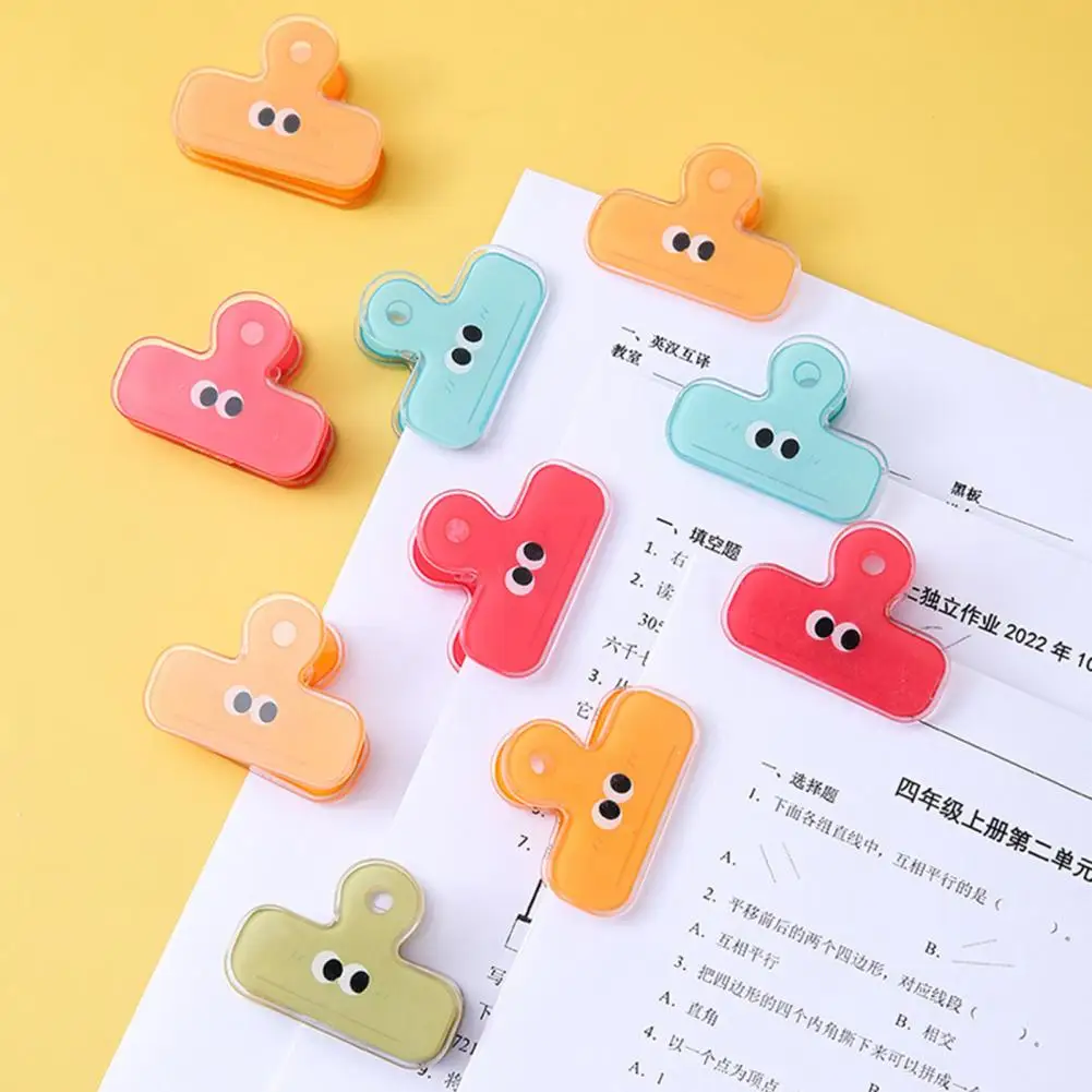 

2Pcs File Clip Strong Clamping Force Good Sealing Press Opening Non-Slip Space-saving Cartoon Eyes Document Clamp Office Supply