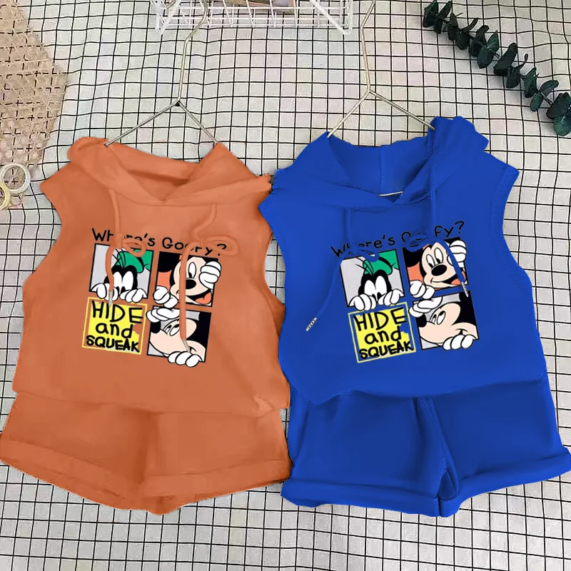 kids clothing set Cartoon Mickey T-shirt Vest+Shorts 2Pcs Suit Children's Sets Children's Top and Bottom Clothes Set Clothing Kids Outfits Disney