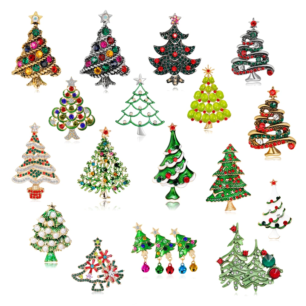 Christmas Brooch Rhinestone Pearl Christmas Tree Pin Men and Women Accessories