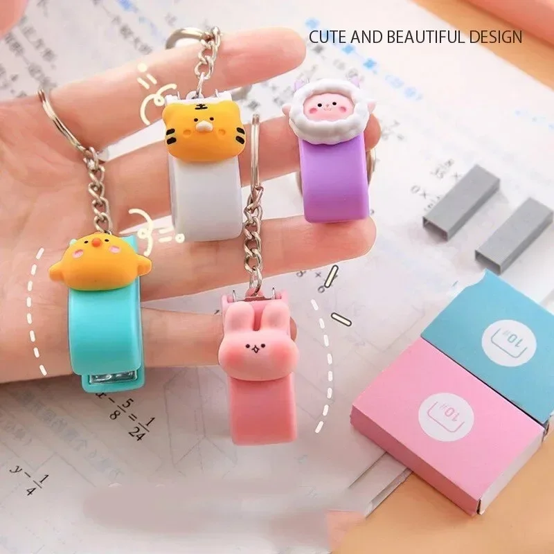 Portable Mini Stapler Cute Book Binding Tools File Organizer Keychains No.10 Staples Office Stationery School Student Supplies push stapler mini stapler set hand stapler