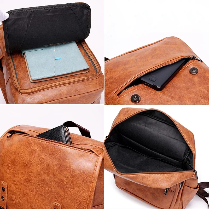 Mens Backpack Large Capacity Vintage PU Leather