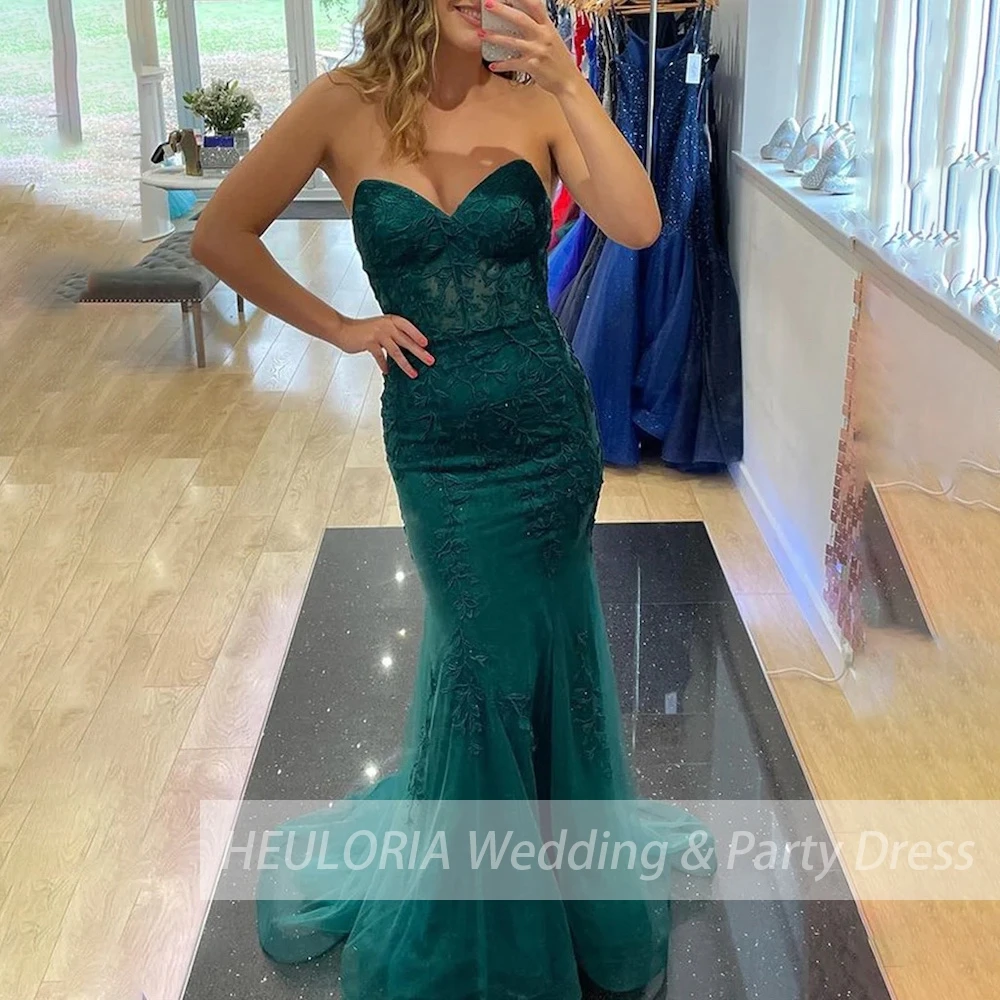 

Elegant Mermaid Evening Dresses strapless lace beading Long Formal prom Dresses plus size wedding party dress