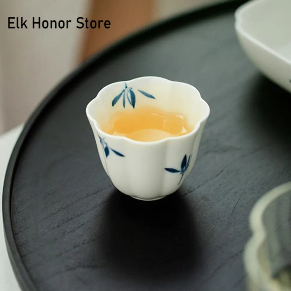 Pure Hand-painted Butterfly Orchid Teacup White Porcelain Set of Cups Petal Smell Fragrance Cup Household Tea Items 38ml 2pc/set tea cup glass tea set