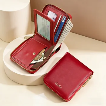 BUYLEMO Portafoglio con cerniera in pelle PU di lusso rosso vino, porta carte da donna di grande capacità con slot multi-card