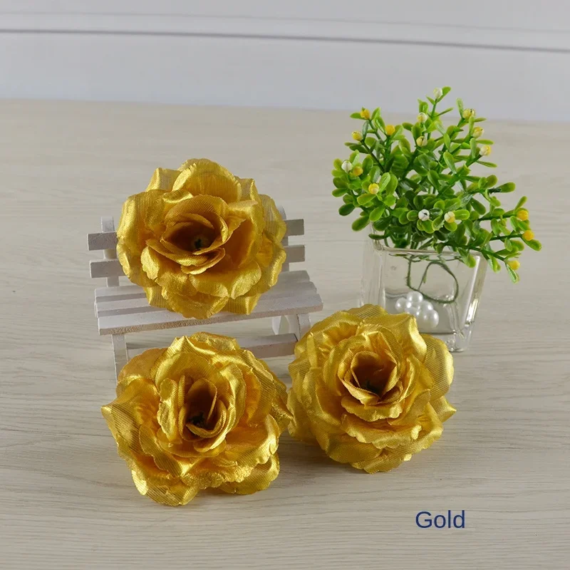 Set of 10 Red and Green Artificial Rose Flower Heads